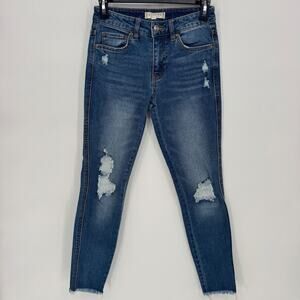 Harper Heritage Womens Skinny Jeans Blue Distressed Mid Rise ankle Size 26